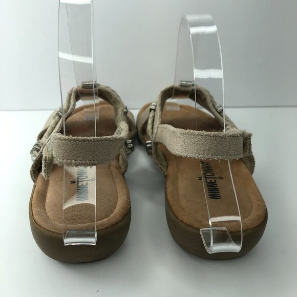 Minnetonka Women Sliver Beaded Tan Leather Sling Back Sandals Size 5W - Picture 6 of 12